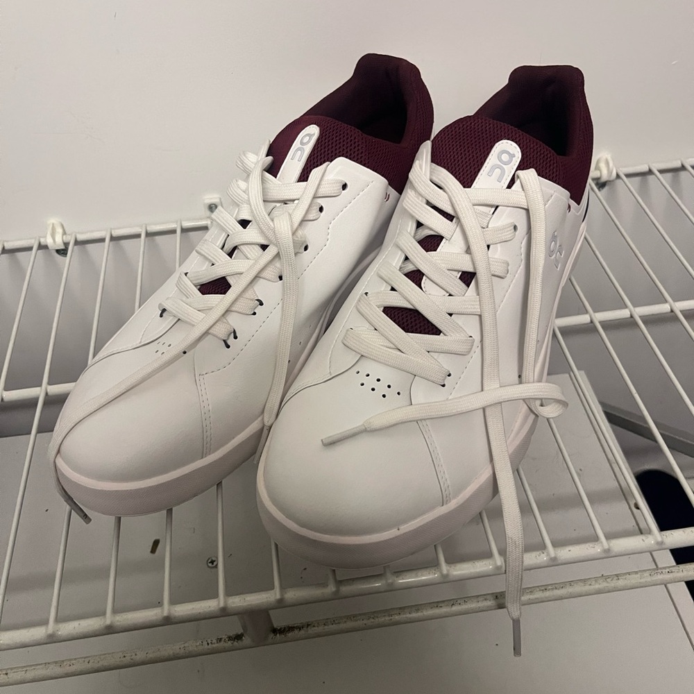 On Cloud Running Rodger White Sneakers with Burgundy Accent